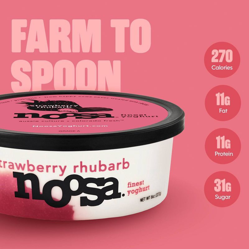 slide 5 of 7, noosa Strawberry Rhubarb Aussie Style Yogurt - 11g Protein 8oz, 11 gram, 8 oz