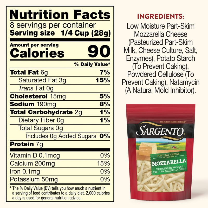 slide 2 of 10, Sargento Natural Mozzarella Shredded Cheese - 8oz, 8 oz