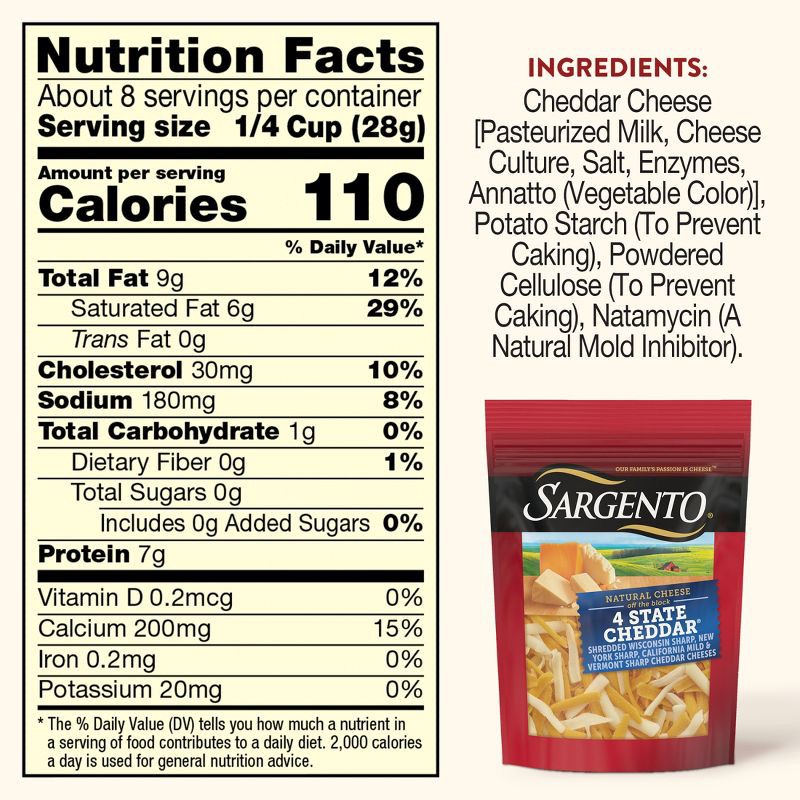 slide 3 of 8, Sargento 4 State Natural Cheddar Shredded Cheese - 7.5oz, 7.5 oz