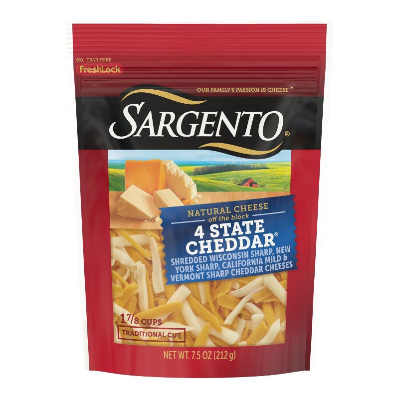 slide 1 of 8, Sargento 4 State Natural Cheddar Shredded Cheese - 7.5oz, 7.5 oz