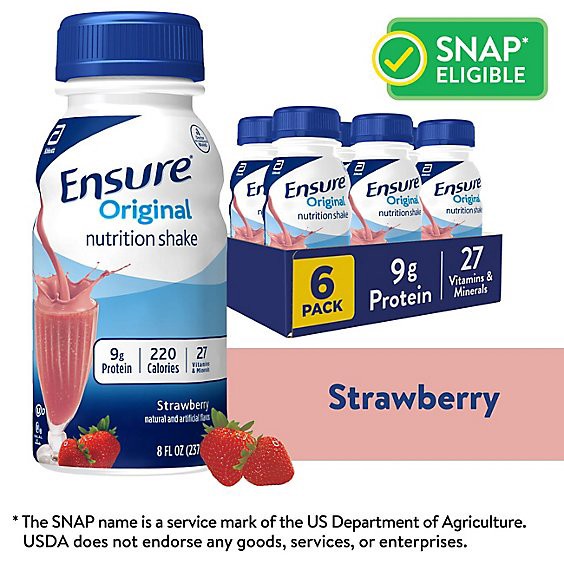 slide 1 of 8, Ensure Original Nutrition Shake Ready To Drink Strawberry - 6-8 Fl. Oz., 48 fl oz