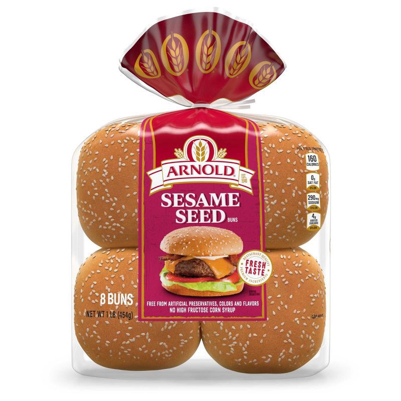 slide 6 of 8, Arnold Select White Sesame Buns - 454g/8ct, 454 gram, 8 ct
