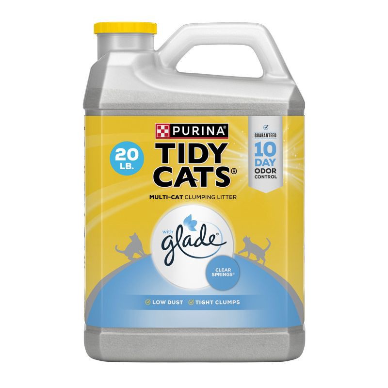 slide 1 of 9, Purina Tidy Cats Clumping and Low Dust Scoop Cat & Kitty Litter with Glade Tough Odor Solutions for Multiple Cats - 20lbs, 20 lb