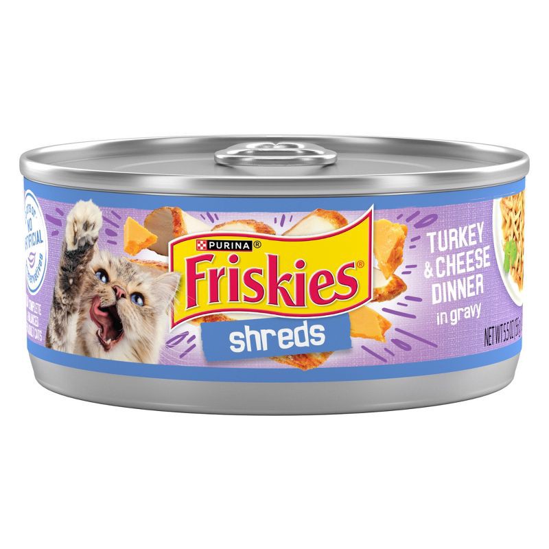 slide 1 of 9, Purina Friskies Shreds Wet Cat Food Turkey & Cheese Dinner In Gravy - 5.5oz, 5.5 oz