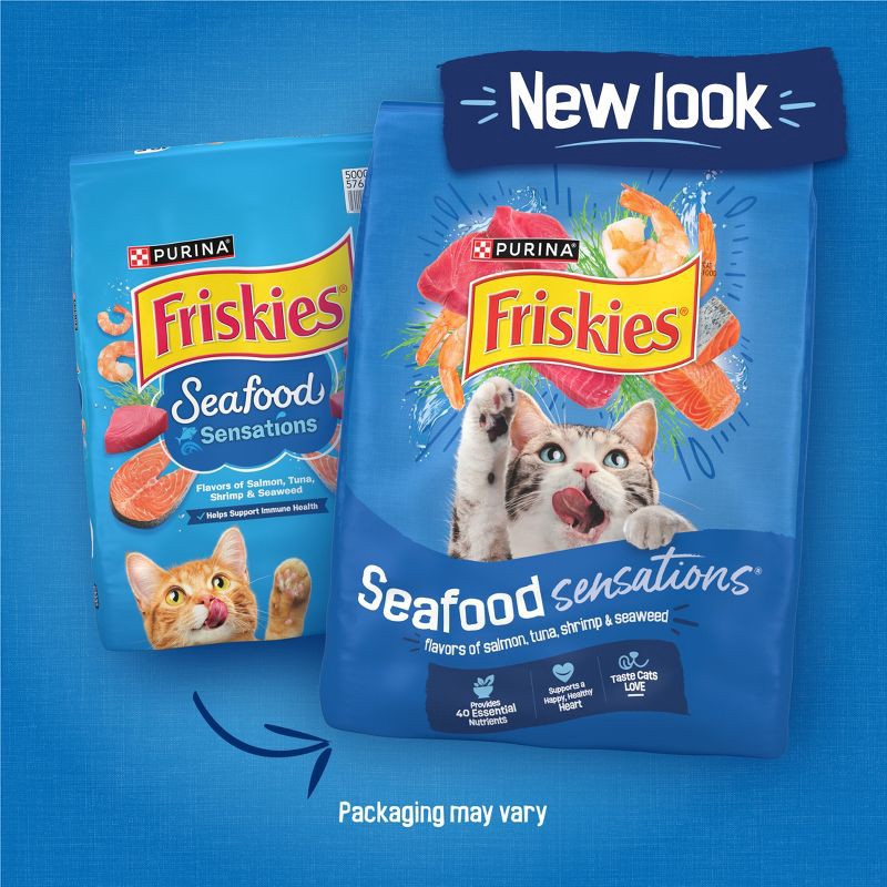 slide 3 of 14, Purina Friskies Seafood Sensations with Flavors of Salmon, Tuna, Shrimp & Seaweed Adult Complete & Balanced Dry Cat Food - 16lbs, 16 lb