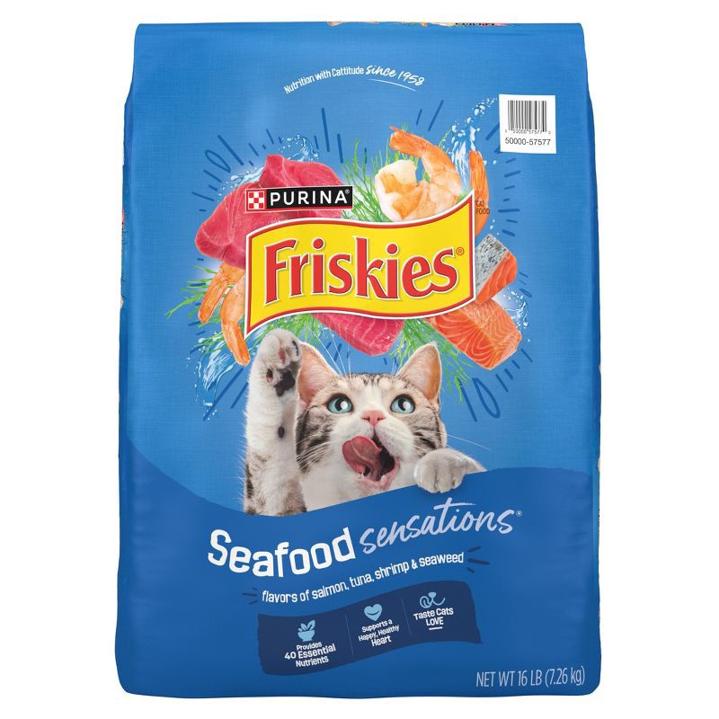 slide 1 of 14, Purina Friskies Seafood Sensations with Flavors of Salmon, Tuna, Shrimp & Seaweed Adult Complete & Balanced Dry Cat Food - 16lbs, 16 lb