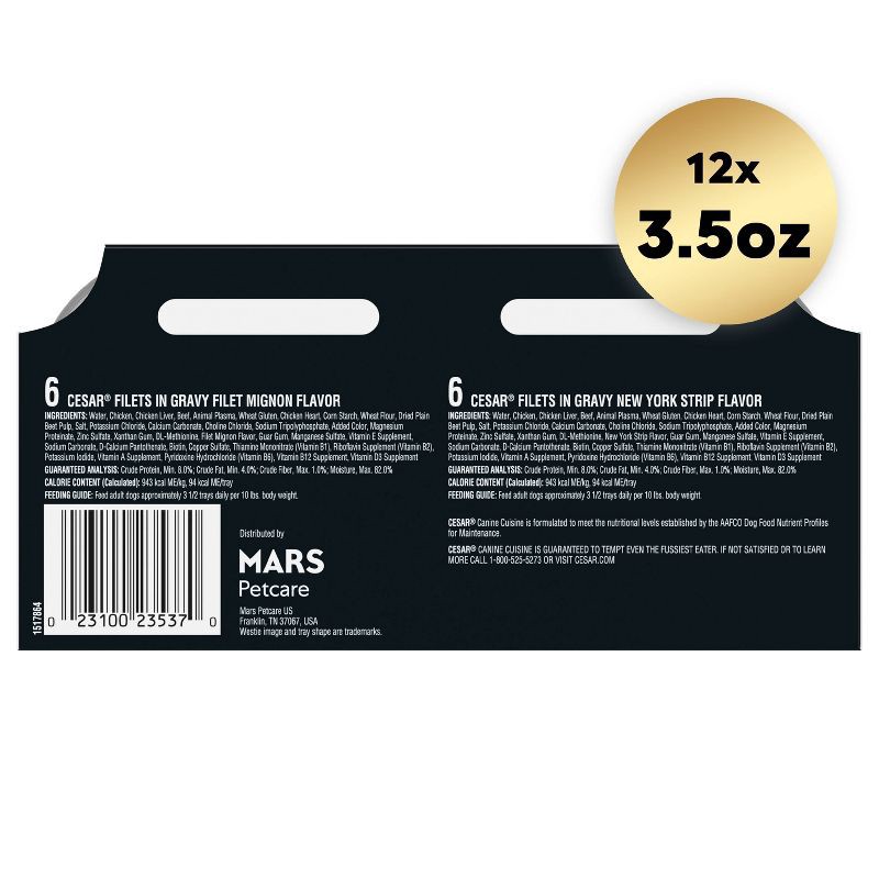 slide 10 of 14, Cesar Filets in Gravy Read Meat Beef Gravy and Steak Flavor Variety Pack Small Breed Wet Dog Food - 3.5oz/12ct, 12 ct; 3.5 oz