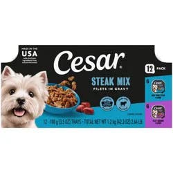 Cesar Filets in Gravy Read Meat Beef Gravy and Steak Flavor Variety Pack Small Breed Wet Dog Food - 3.5oz/12ct
