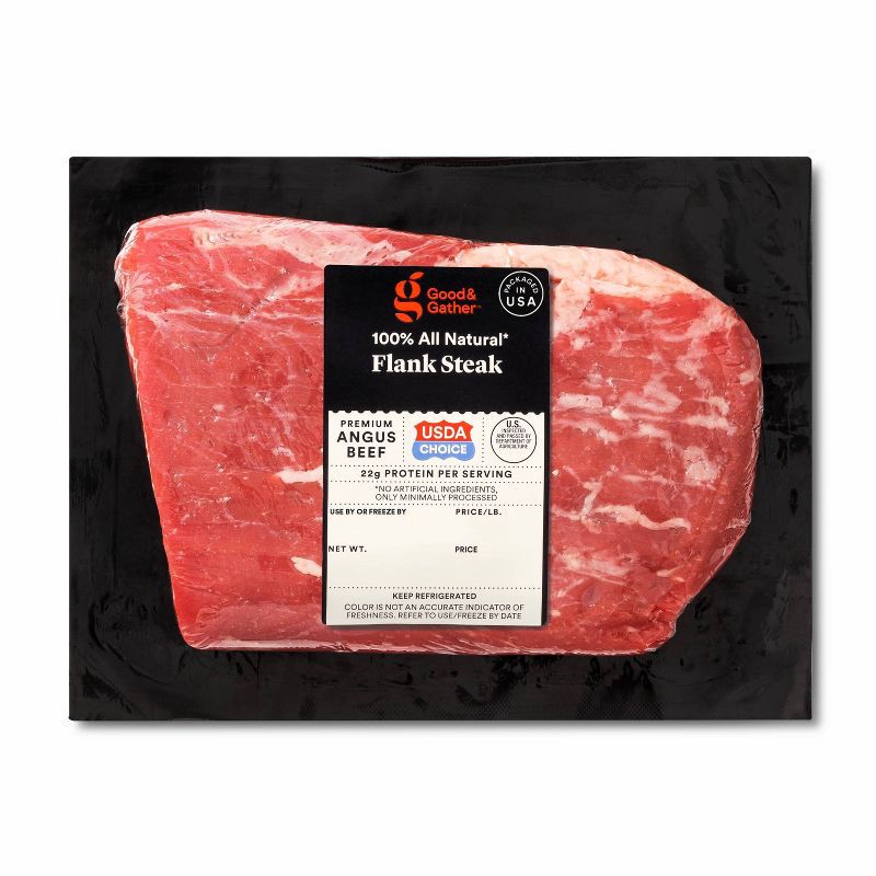 slide 1 of 4, Fresh USDA Choice Angus Beef Flank Steak - 0.68-1.25 lbs - price per lb - Good & Gather™, per lb