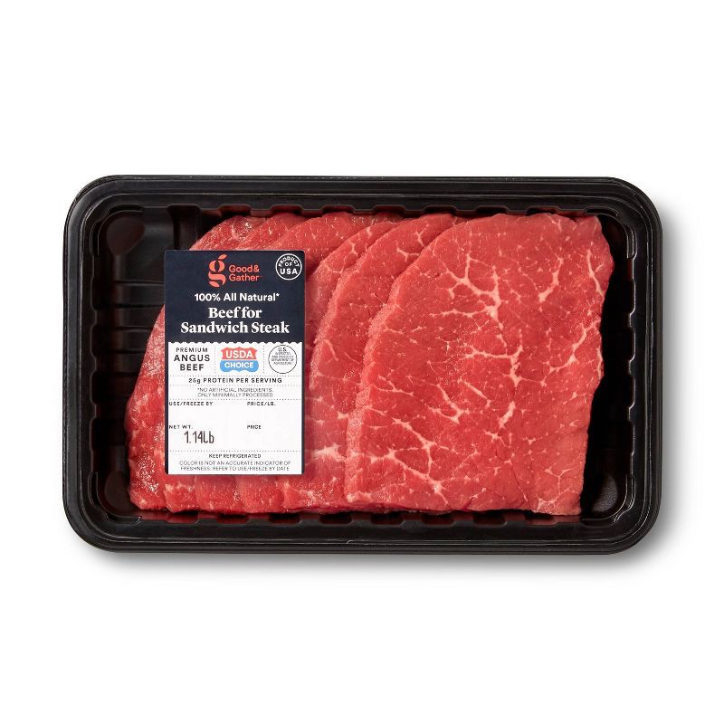 slide 1 of 3, USDA Choice Angus Beef Steak for Sandwiches - 0.54-1.86 lbs - price per lb - Good & Gather™, per lb