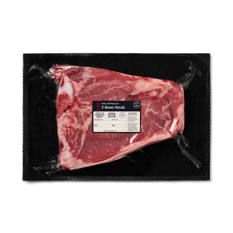 slide 1 of 3, USDA Choice Angus Beef T-Bone Steak - 0.64-1.50 lbs - price per lb - Good & Gather™, per lb