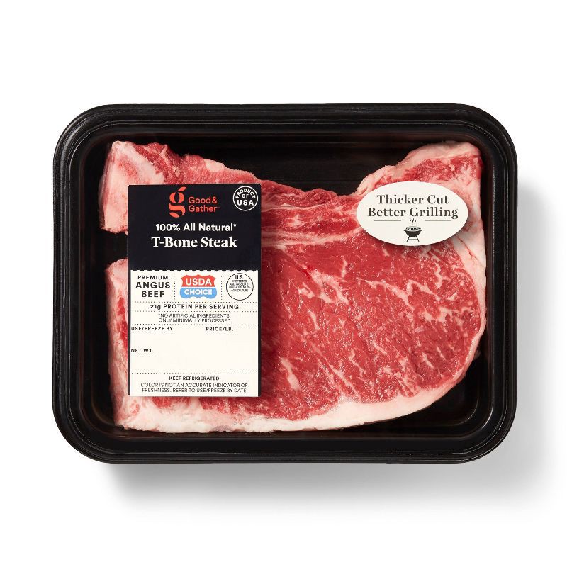 slide 1 of 3, USDA Choice Angus Beef T-Bone Steak - 0.64-1.50 lbs - price per lb - Good & Gather™, per lb