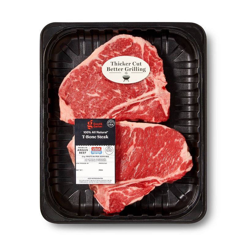 slide 1 of 4, USDA Choice Angus Beef T-Bone Steak - 1.36-3.50 lbs - price per lb - Good & Gather™, per lb