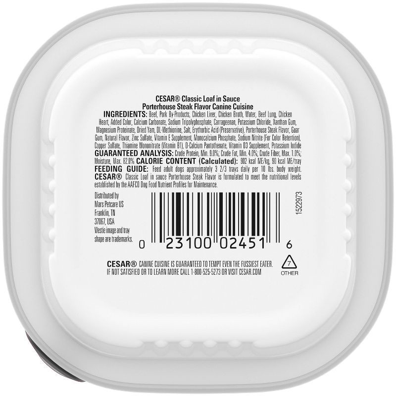 slide 10 of 11, Cesar Classic Loaf in Sauce Porterhouse Steak, Beef and Gravy Flavor Small Breed Wet Dog Food - 3.5oz, 3.5 oz