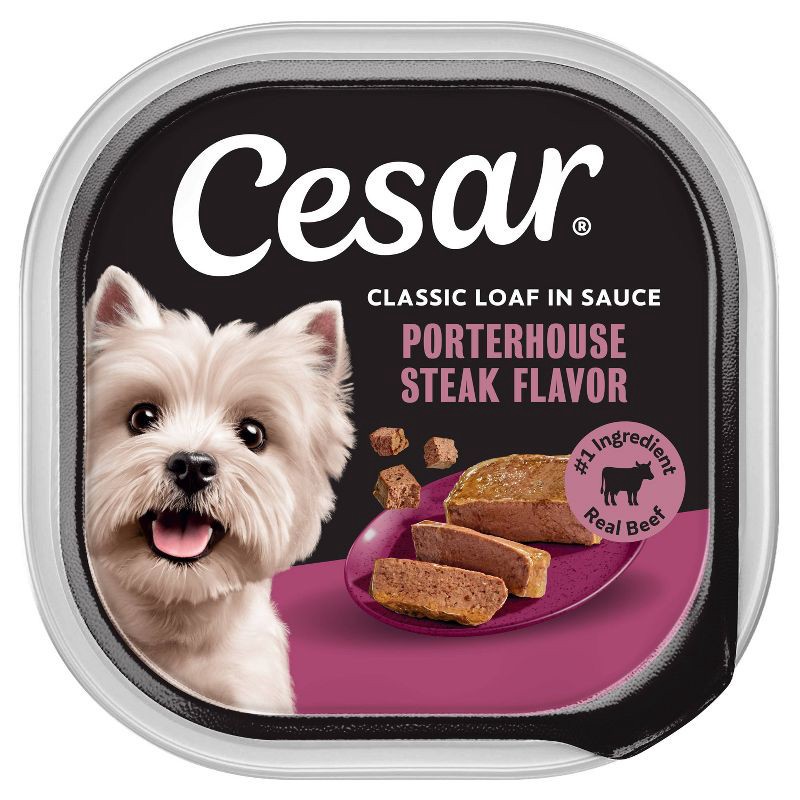 slide 1 of 11, Cesar Classic Loaf in Sauce Porterhouse Steak, Beef and Gravy Flavor Small Breed Wet Dog Food - 3.5oz, 3.5 oz