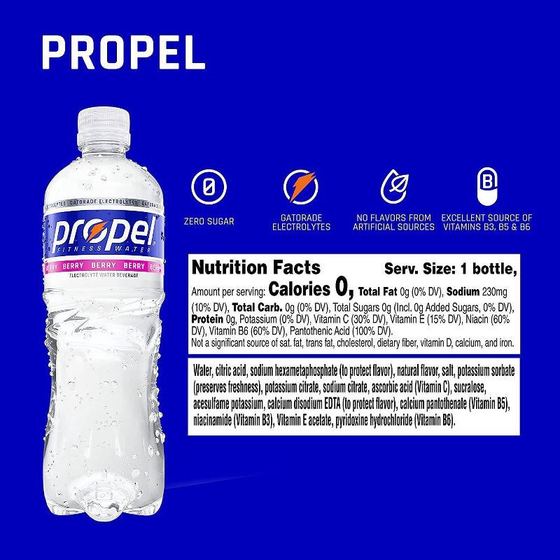 slide 6 of 9, Propel Zero Berry Nutrient Enhanced Water - 6pk/16.9 fl oz Bottles, 6 ct; 16.9 fl oz