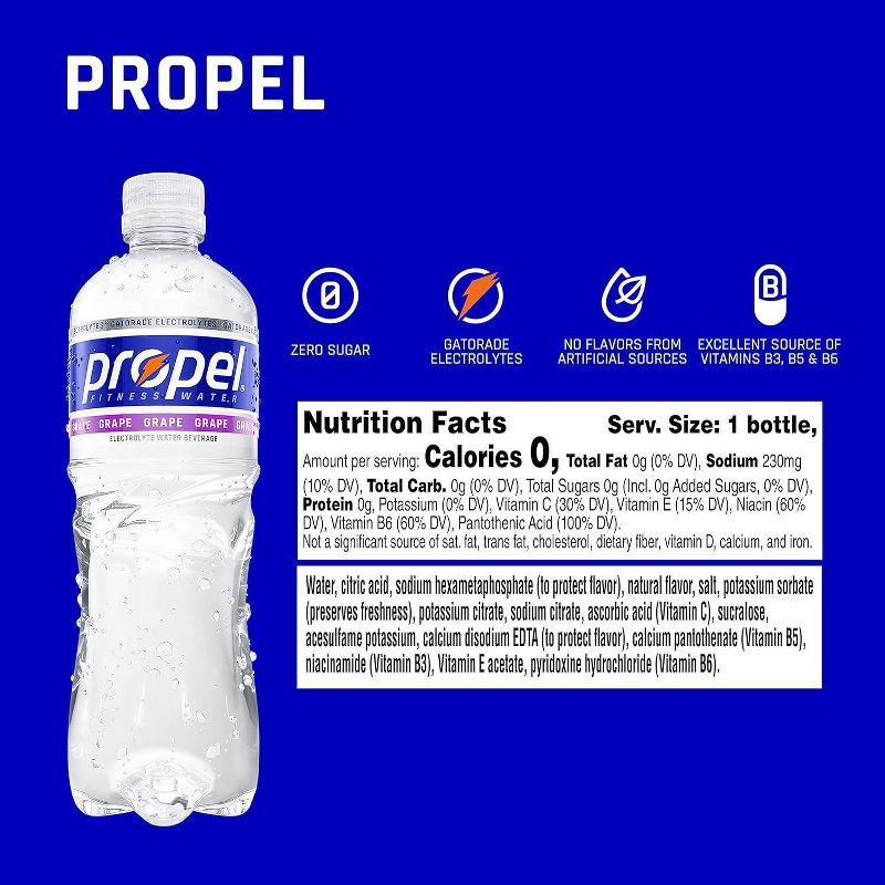 slide 6 of 7, Propel Zero Grape Nutrient Enhanced Water - 6pk/16.9 fl oz Bottles, 6 ct; 16.9 fl oz