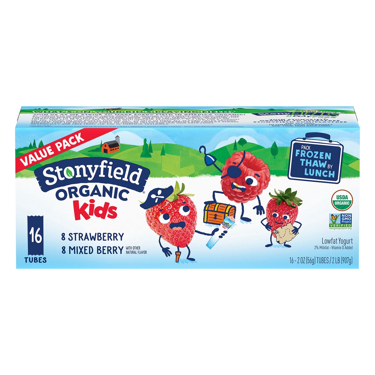 slide 5 of 14, Stonyfield Organic Kids Strawberry & Mixed Berry Lowfat Yogurt Tubes Variety Pack 16 ct Box, 16 ct; 2 oz