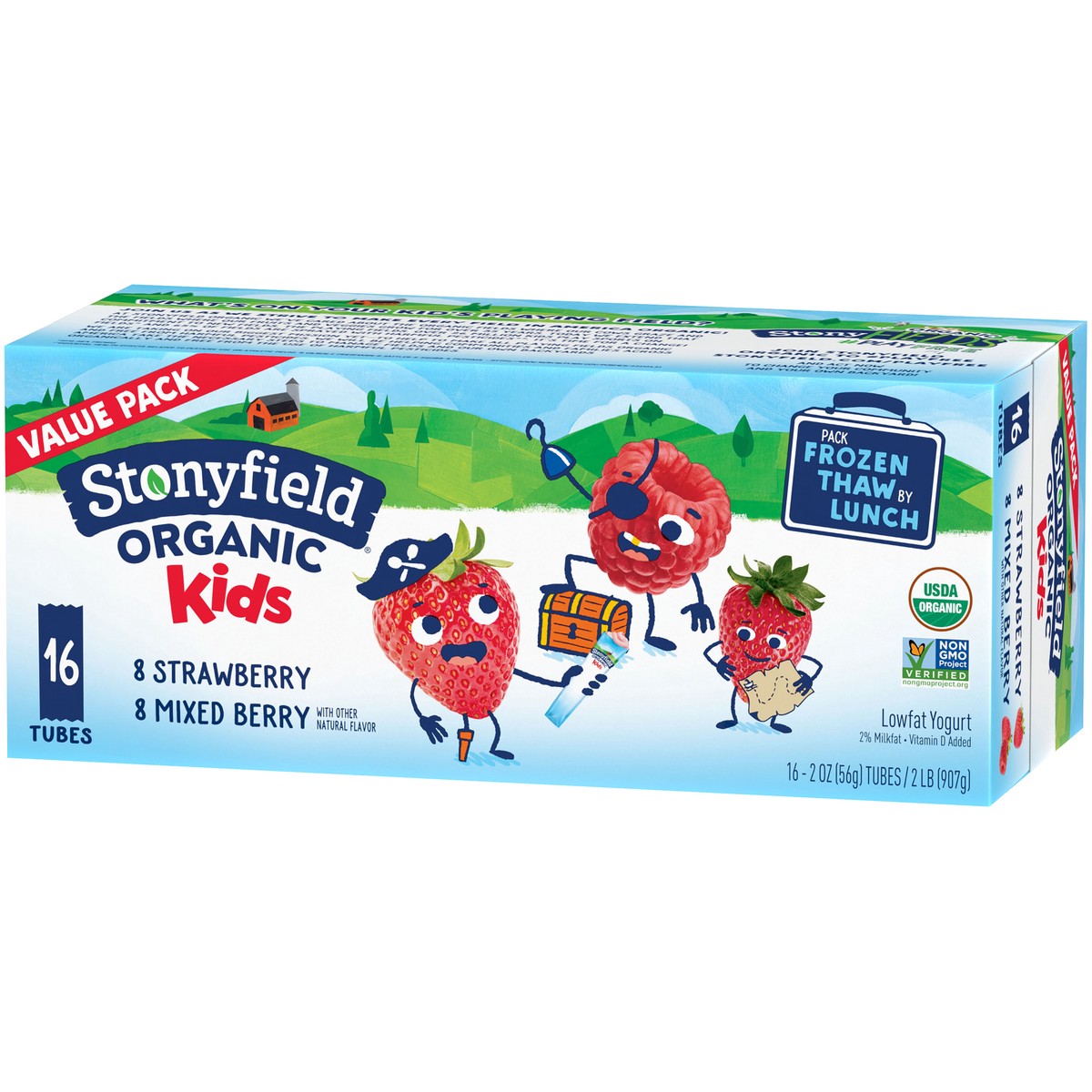 slide 7 of 14, Stonyfield Organic Kids Strawberry & Mixed Berry Lowfat Yogurt Tubes Variety Pack 16 ct Box, 16 ct; 2 oz