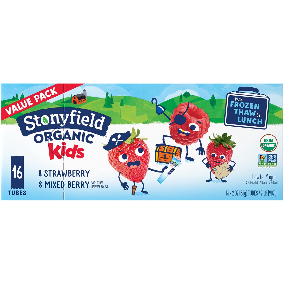 slide 8 of 14, Stonyfield Organic Kids Strawberry & Mixed Berry Lowfat Yogurt Tubes Variety Pack 16 ct Box, 16 ct; 2 oz