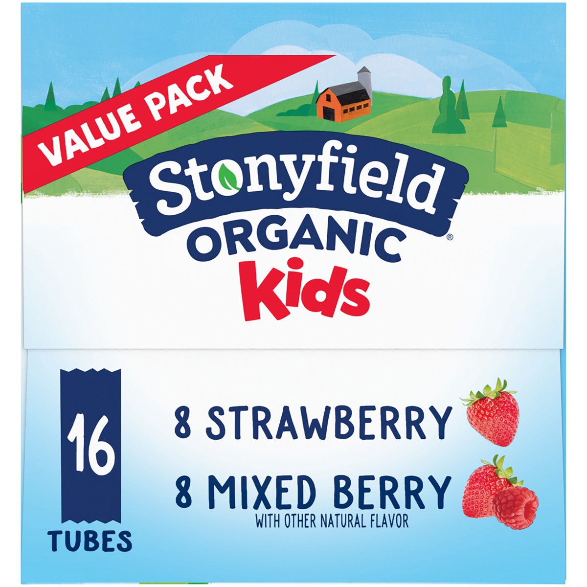 slide 10 of 14, Stonyfield Organic Kids Strawberry & Mixed Berry Lowfat Yogurt Tubes Variety Pack 16 ct Box, 16 ct; 2 oz