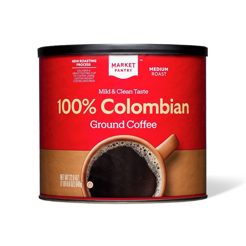 slide 1 of 3, 100% Colombian Medium Roast Ground Coffee - 22.6oz - Market Pantry™, 22.6 oz