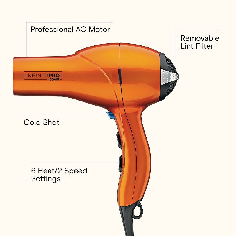 slide 2 of 10, INFINITI PRO CONAIR Orange Quick Styling Salon Hair Dryer - AC Motor, 1875 Watts, 1 ct