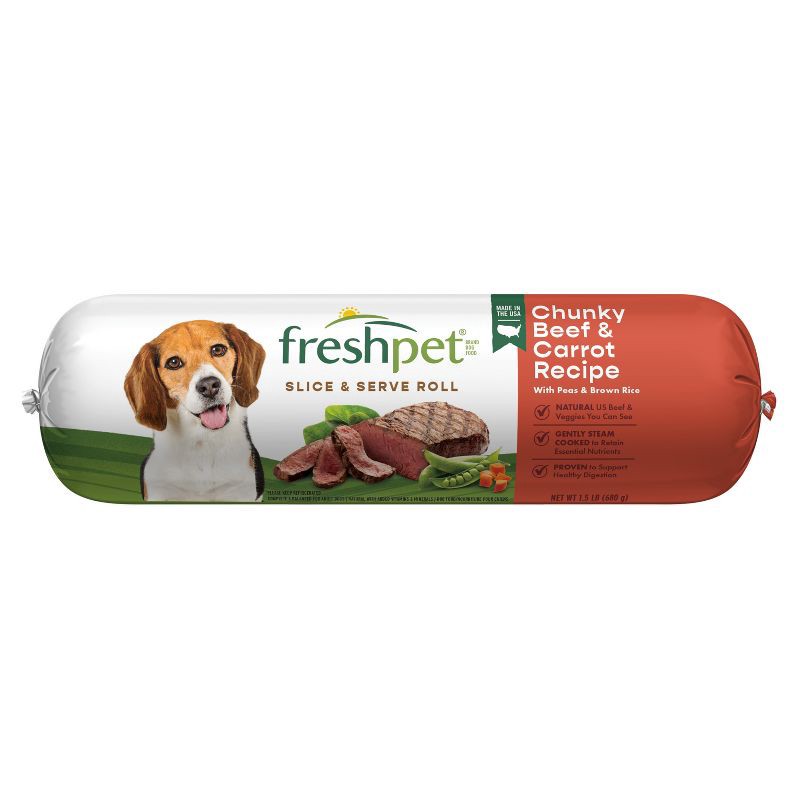 slide 1 of 9, Freshpet Select Roll Chunky Vegetable and Beef Recipe Refrigerated Wet Dog Food - 1.5lbs, 1.5 lb