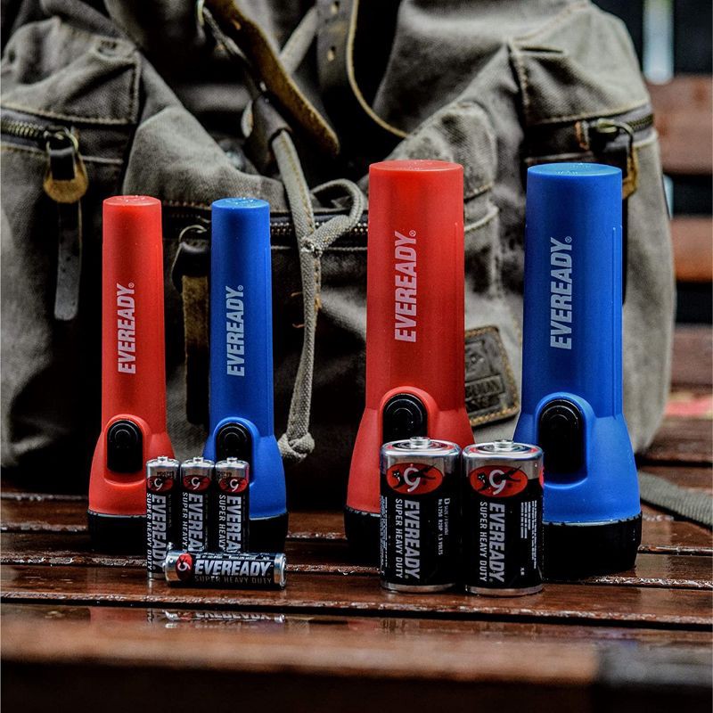 slide 2 of 4, Eveready LED Flashlight: Portable Light Set for Kids & Camping, Includes Batteries, 4-Piece, Red & Blue, 1 ct