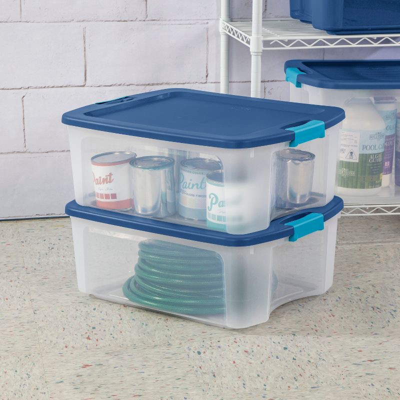 slide 9 of 13, Sterilite 12 Gal Latch & Carry Clear with Blue Lid and Blue Latches, 12 gal