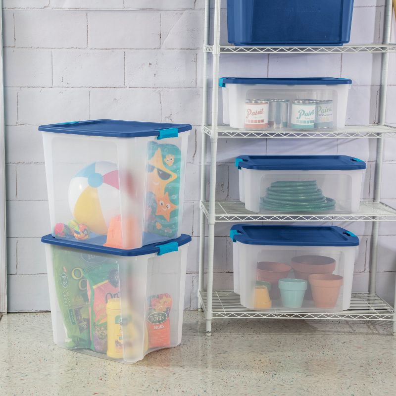 slide 7 of 12, Sterilite 18 Gal Latch & Carry Clear with Blue Lid and Blue Latches, 18 gal