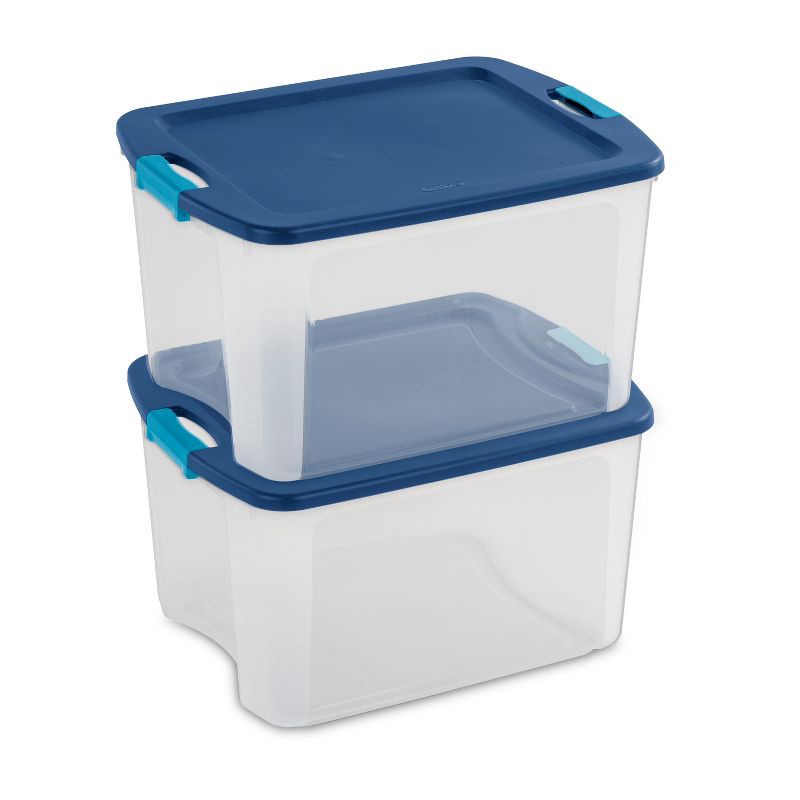 slide 8 of 12, Sterilite 18 Gal Latch & Carry Clear with Blue Lid and Blue Latches, 18 gal