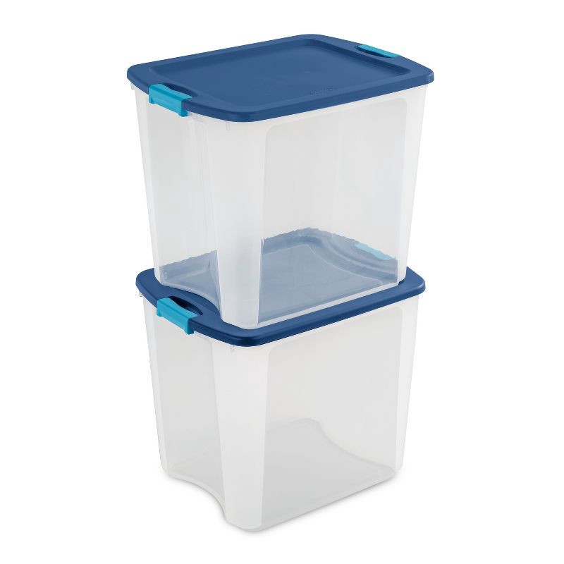 slide 11 of 12, Sterilite 26 Gal Latch & Carry Clear with Blue Lid and Blue Latches, 26 gal