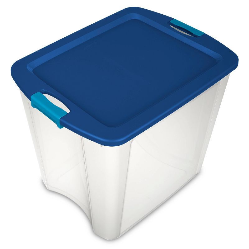 slide 1 of 12, Sterilite 26 Gal Latch & Carry Clear with Blue Lid and Blue Latches, 26 gal