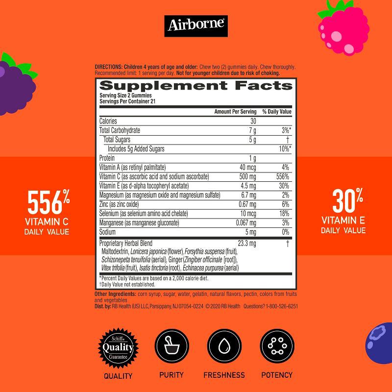 slide 3 of 9, Airborne Kids Immune Support Gummies with Vitamin C & Zinc - Assorted Fruit - 42ct, 42 ct