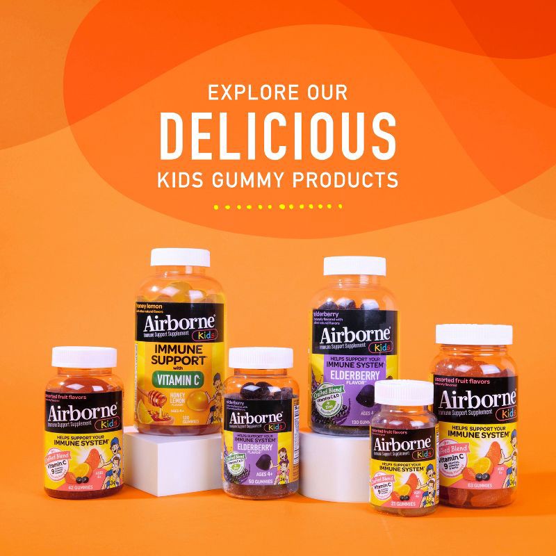 slide 7 of 9, Airborne Kids Immune Support Gummies with Vitamin C & Zinc - Assorted Fruit - 42ct, 42 ct