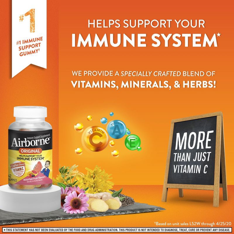 slide 7 of 8, Airborne Original Immune Support Gummies - Assorted Fruit Flavors - 42ct, 42 ct