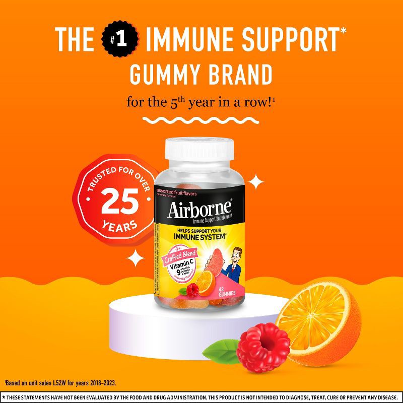 slide 8 of 8, Airborne Original Immune Support Gummies - Assorted Fruit Flavors - 42ct, 42 ct