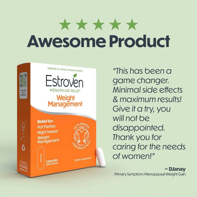 slide 8 of 9, Estroven Menopause Relief with Weight Management Dietary Supplement Capsules - 30ct, 30 ct