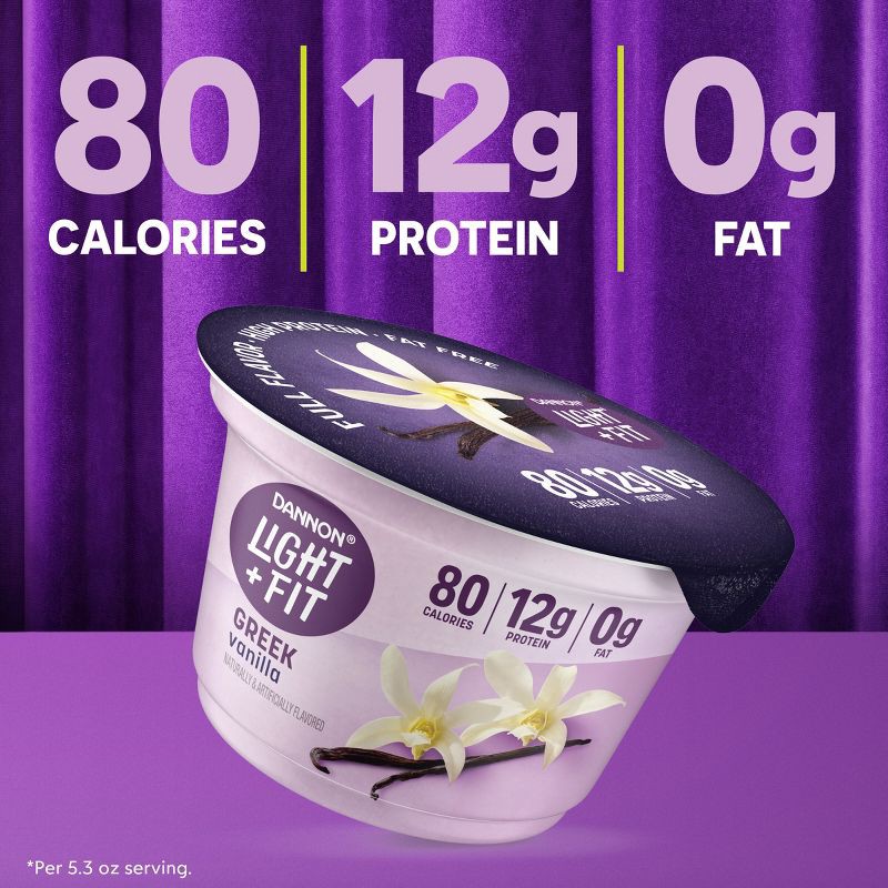 slide 5 of 13, Light + Fit Nonfat Gluten-Free Vanilla Greek Yogurt - 12g Protein 4ct/5.3oz Cups, 12 gram, 4 ct, 5.3 oz