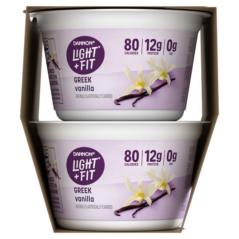 slide 6 of 10, Light + Fit Nonfat Gluten-Free Vanilla Greek Yogurt - 4ct/5.3oz Cups, 4 ct; 5.3 oz