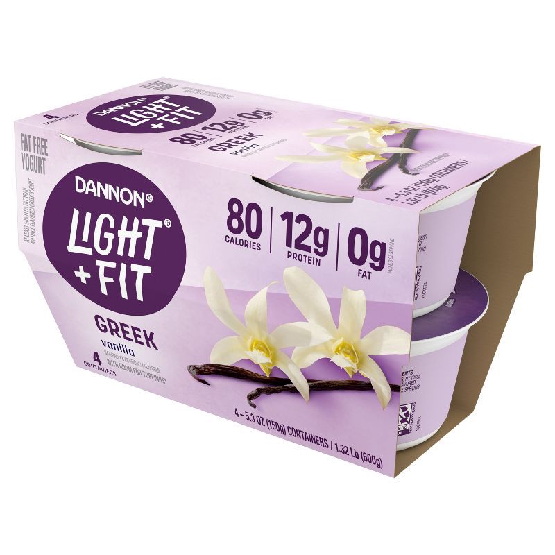 slide 7 of 10, Light + Fit Nonfat Gluten-Free Vanilla Greek Yogurt - 4ct/5.3oz Cups, 4 ct; 5.3 oz