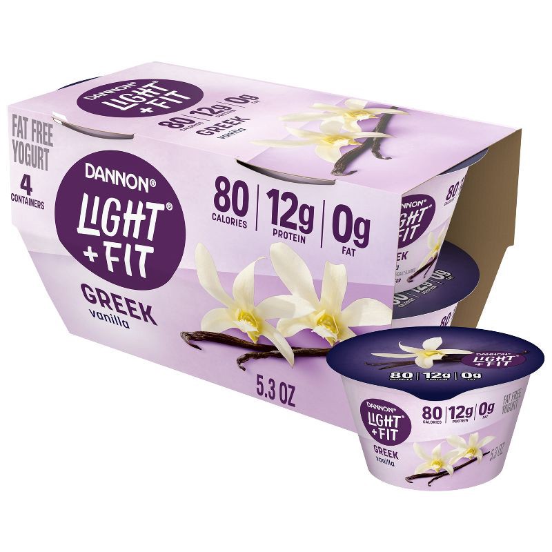 slide 1 of 13, Light + Fit Nonfat Gluten-Free Vanilla Greek Yogurt - 12g Protein 4ct/5.3oz Cups, 12 gram, 4 ct, 5.3 oz