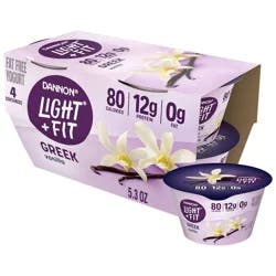 Light + Fit Nonfat Gluten-Free Vanilla Greek Yogurt - 12g Protein 4ct/5.3oz Cups