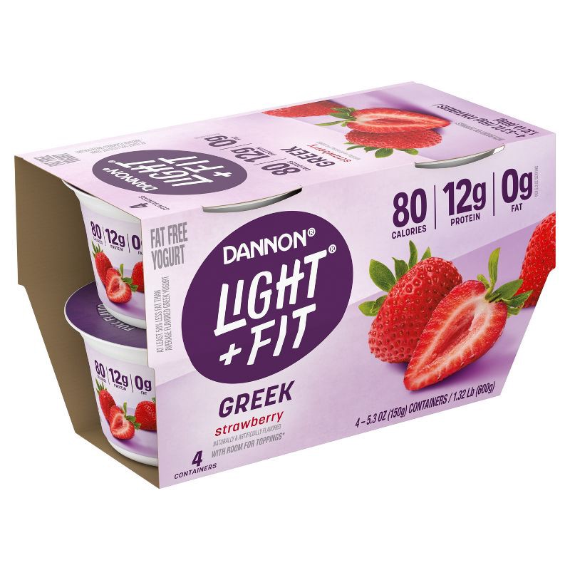 slide 3 of 10, Light + Fit Nonfat Gluten-Free Strawberry Greek Yogurt - 4ct/5.3oz Cups, 4 ct; 5.3 oz