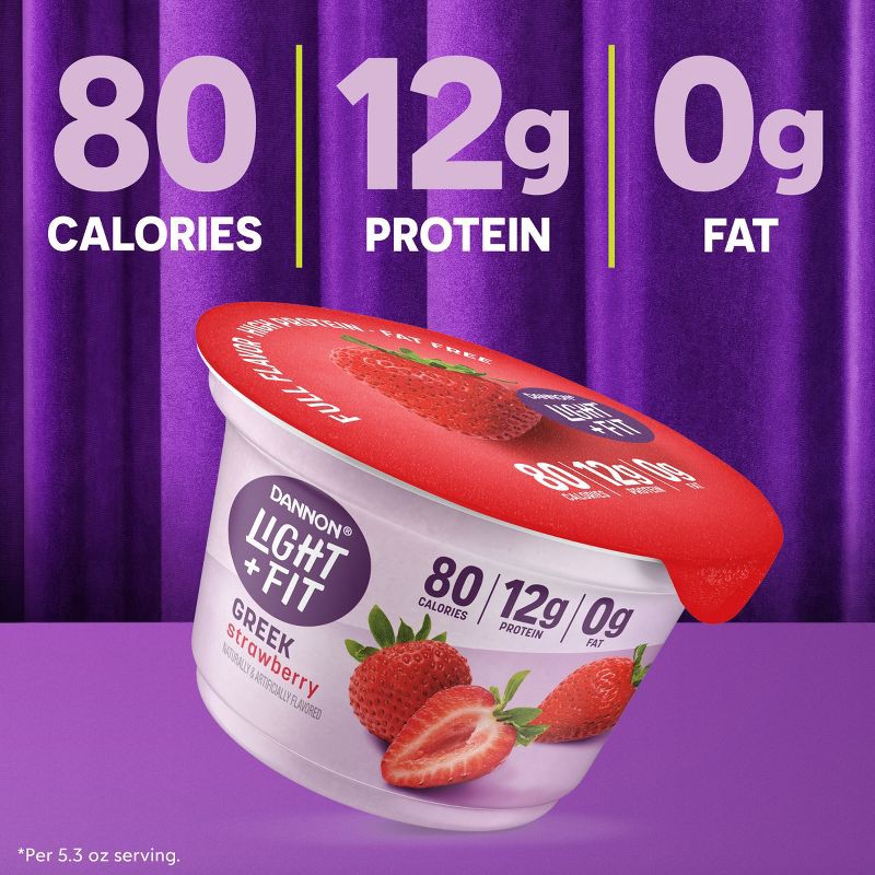 slide 5 of 13, Light + Fit Nonfat Gluten-Free Strawberry Greek Yogurt - 12g Protein 4ct/5.3oz Cups, 12 gram, 4 ct, 5.3 oz