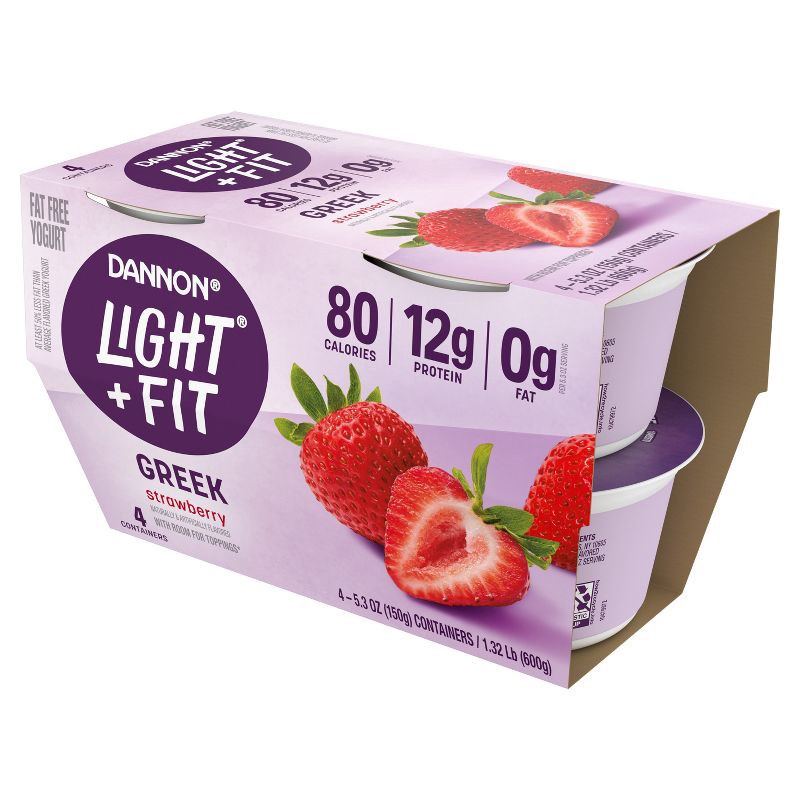 slide 6 of 10, Light + Fit Nonfat Gluten-Free Strawberry Greek Yogurt - 4ct/5.3oz Cups, 4 ct; 5.3 oz