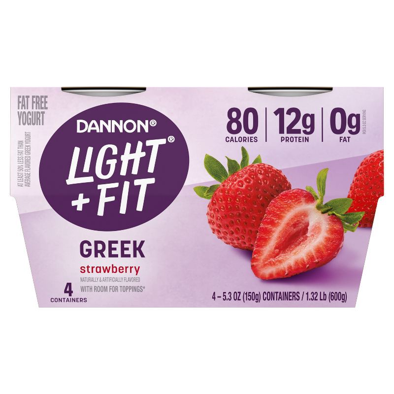 slide 7 of 10, Light + Fit Nonfat Gluten-Free Strawberry Greek Yogurt - 4ct/5.3oz Cups, 4 ct; 5.3 oz