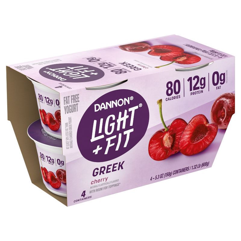 slide 3 of 9, Light + Fit Nonfat Gluten-Free Cherry Greek Yogurt - 4ct/5.3oz Cups, 4 ct; 5.3 oz