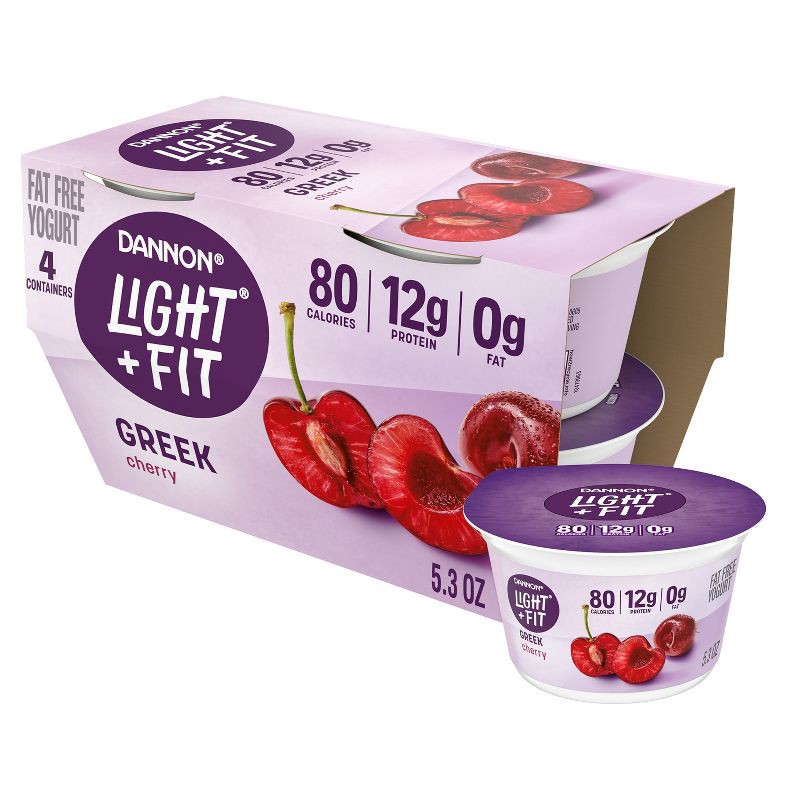 slide 1 of 9, Light + Fit Nonfat Gluten-Free Cherry Greek Yogurt - 4ct/5.3oz Cups, 4 ct; 5.3 oz